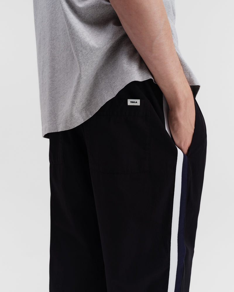 Poplin Pyjamas Pants Grosgrain Side Stripe All Black