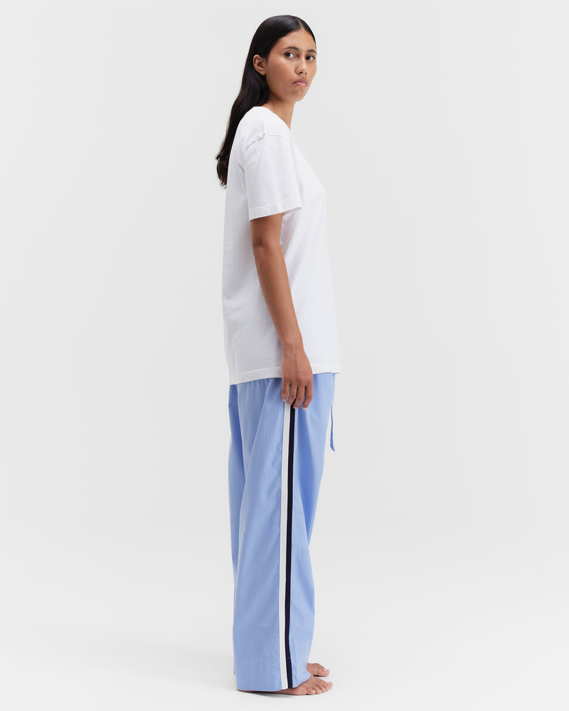 Poplin Pyjamas Pants Grosgrain Side Stripe Cornflower Blue