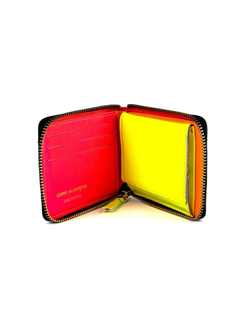 CDG Super Fluo Zip Around Wallet Light Orange/Yellow/Pink