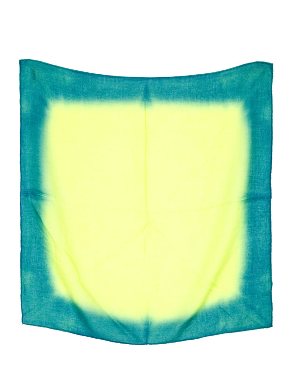 White Cashmere Gauze Scarf Lime Yellow and Turquoise Blue