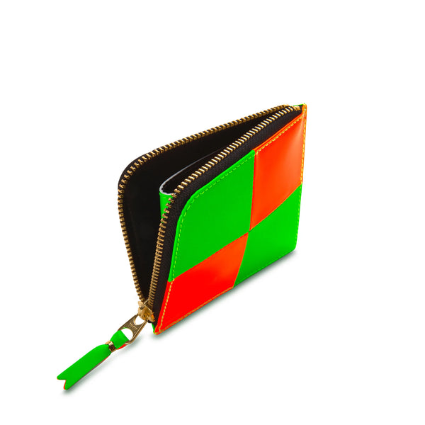 CDG Fluo Squares Side Zip Wallet Orange/Green