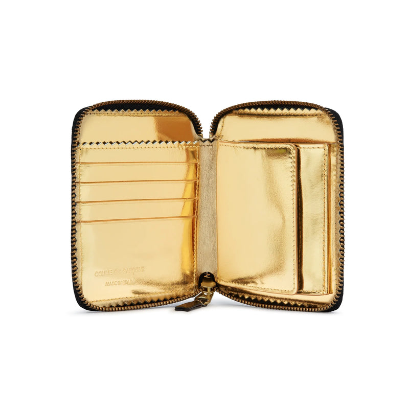CDG Mirror Inside Zip Wallet Gold