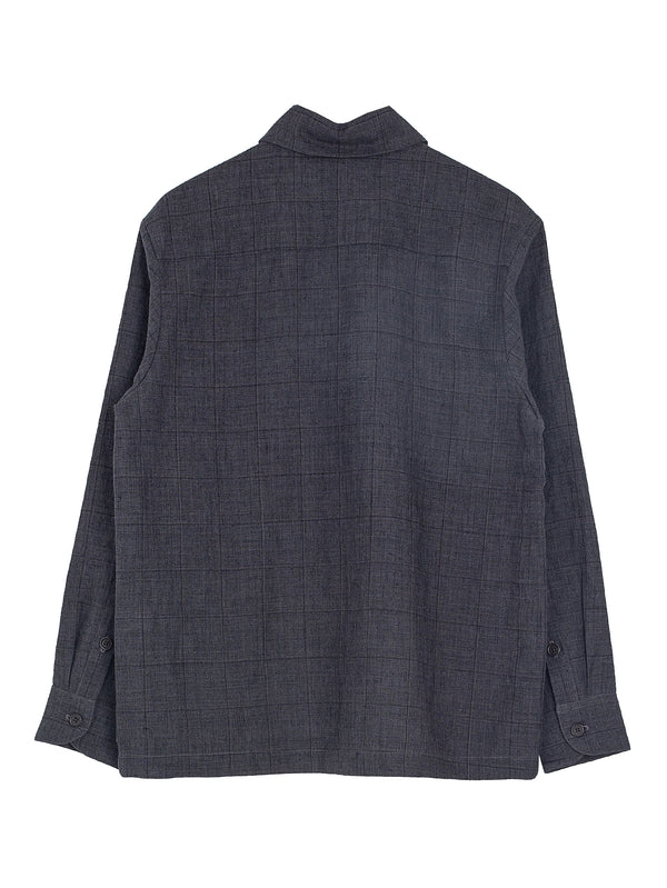 Evan Kinori Flat Hem Shirt Linen Windowpane Charcoal