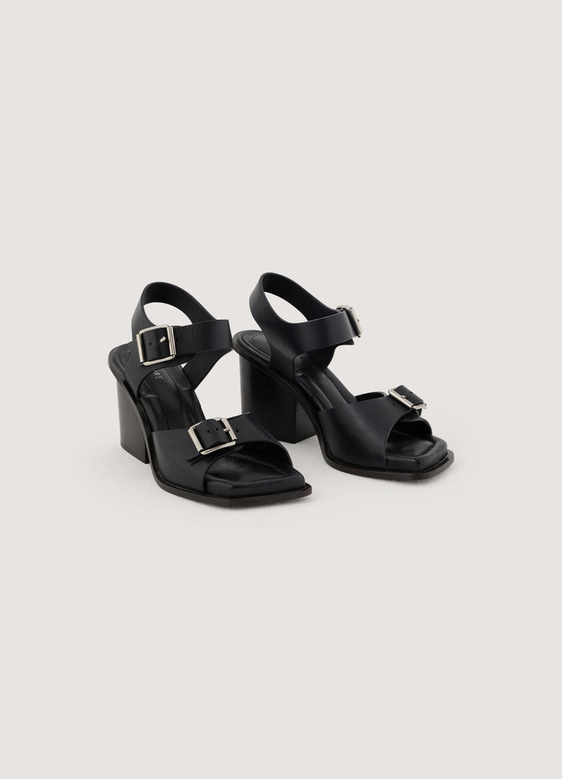 Square Heeled Sandals With Straps Black