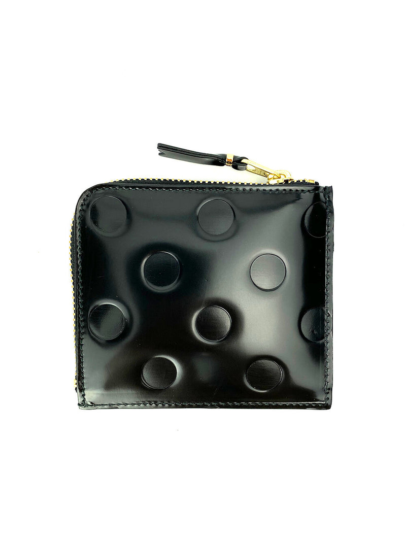 CDG Embossed Polka Dots Side Zip Wallet Black