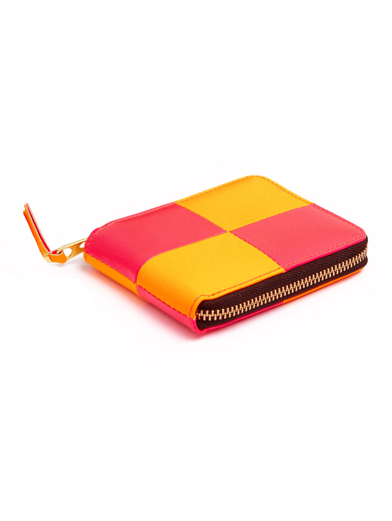 CDG Fluo Squares Zip Around Wallet  Light Orange/Pink