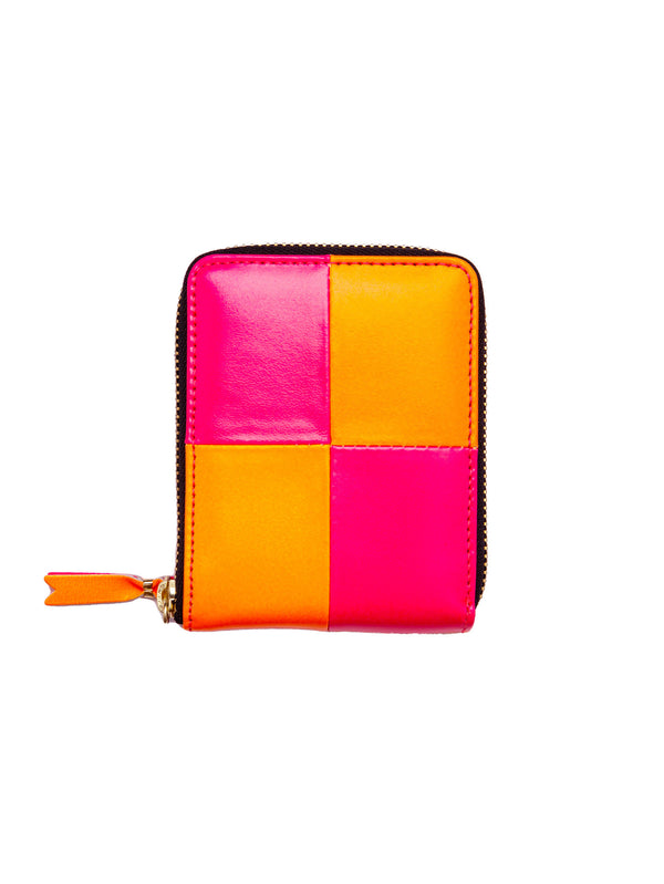 CDG Fluo Squares Zip Around Wallet  Light Orange/Pink
