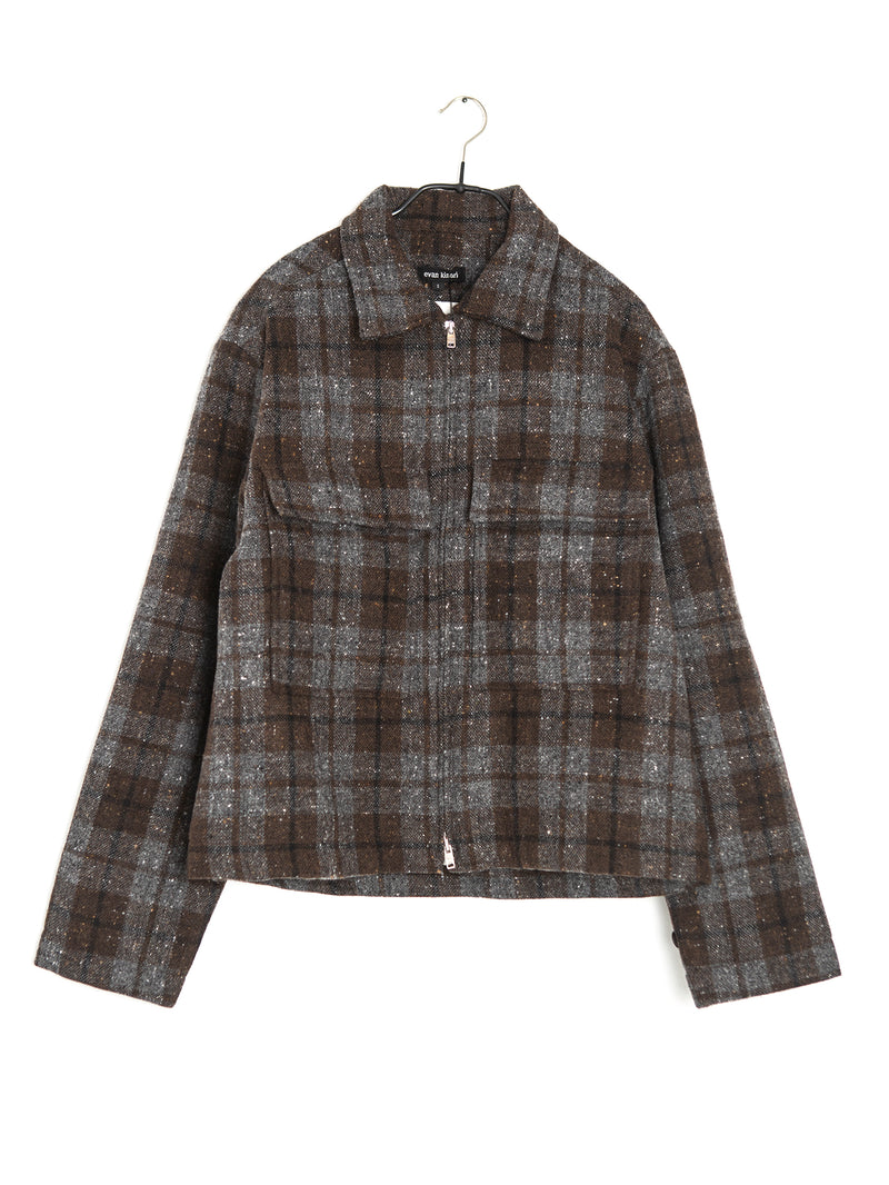Zip Jacket Wool Donegal Tweed Check Brown-Grey-Olive