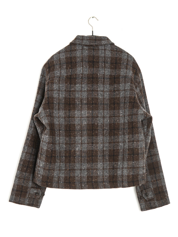 Zip Jacket Wool Donegal Tweed Check Brown-Grey-Olive