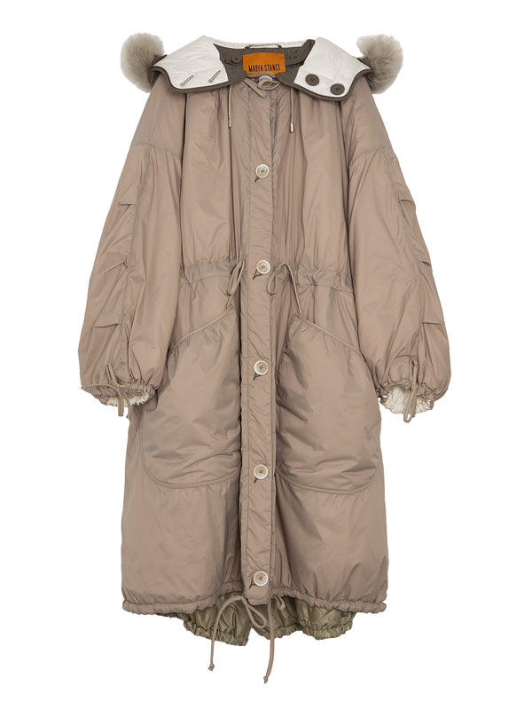 Reversible Parachute Parka With Reversible Hood Beige White Pale Sage