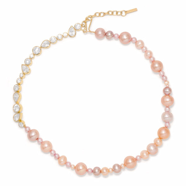 Pink Pearl and Zirconia Gold Vermeil Necklace