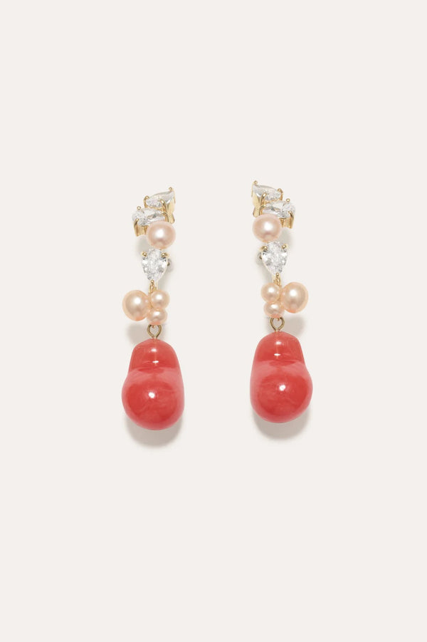 Eze-Eh-Coral Ear Climbers Gold Plated With Pink Freshwater Pearls And Zirconia Completedworks