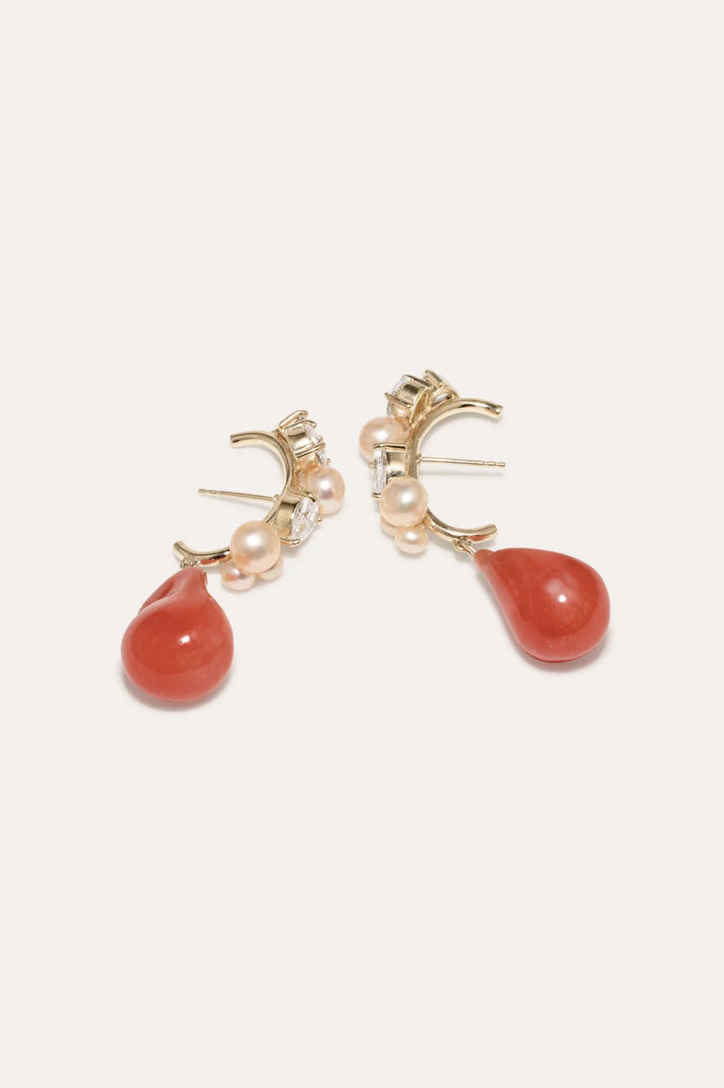 Eze-Eh-Coral Ear Climbers Gold Plated With Pink Freshwater Pearls And Zirconia Completedworks