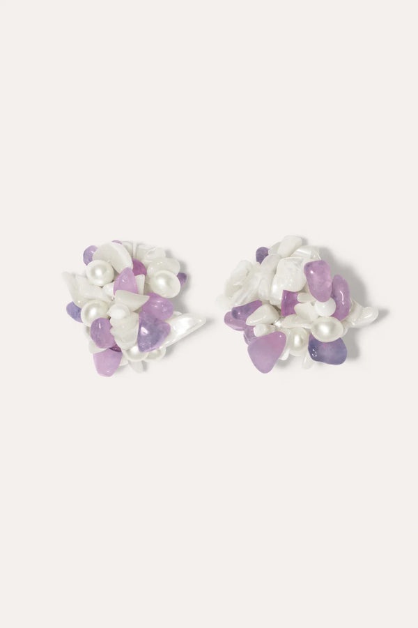 Lilac Earrings Platinum Plated With Freshwater Pearls And Amethyst Beads Completedworks