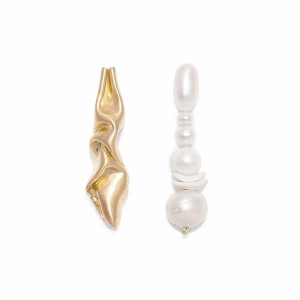 "Notsobig" Crumple Pearl And Gold Vermeil Earrings