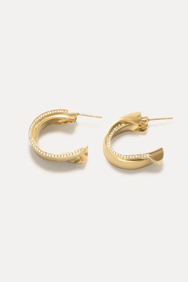 Path Earrings Gold Plated With White Topaz